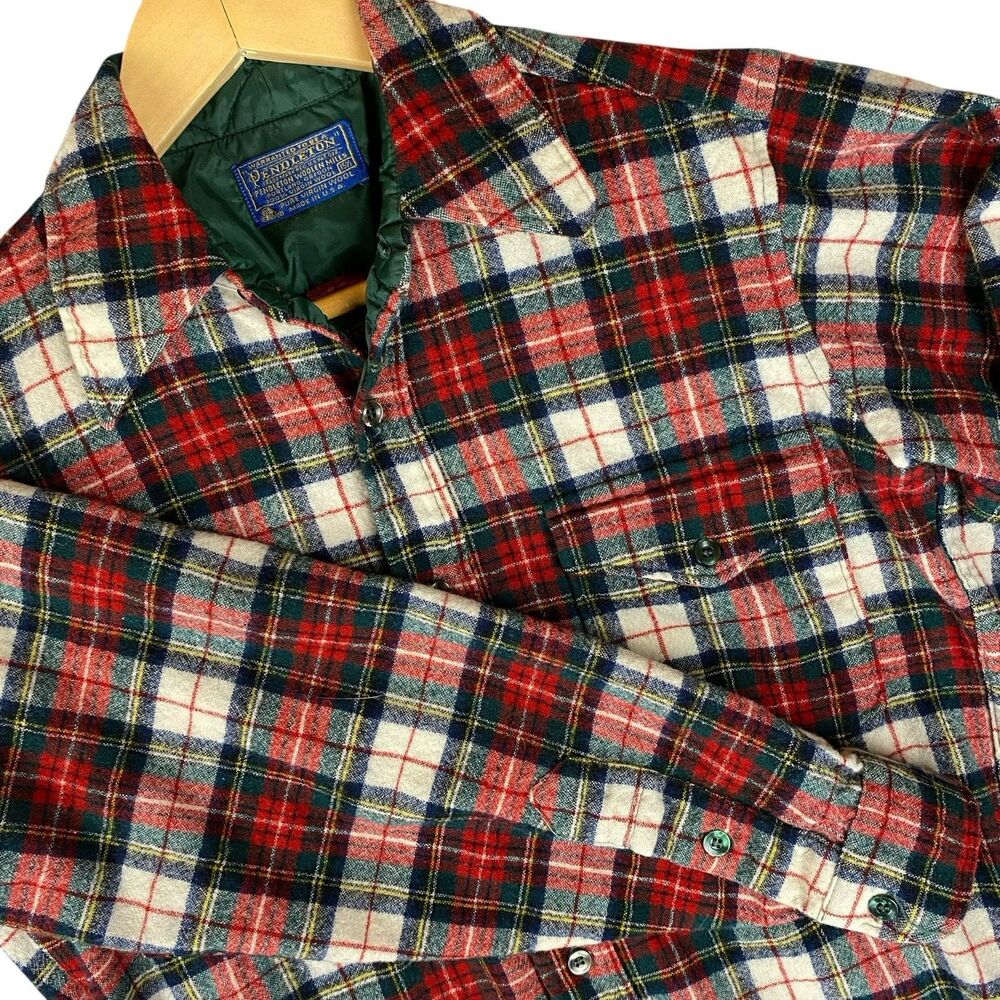 Vintage Pendleton Board Shirt USA Wool Plaid Mens Medium 15.5 Red 60s 70s Tag